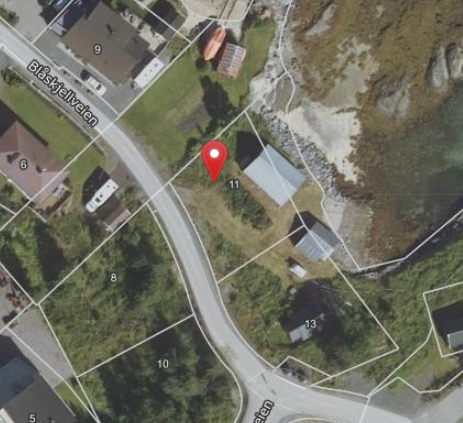 Kart med tomtegrenser. Tomta har en størrelse på ca. 469,3m2. Galleribilde