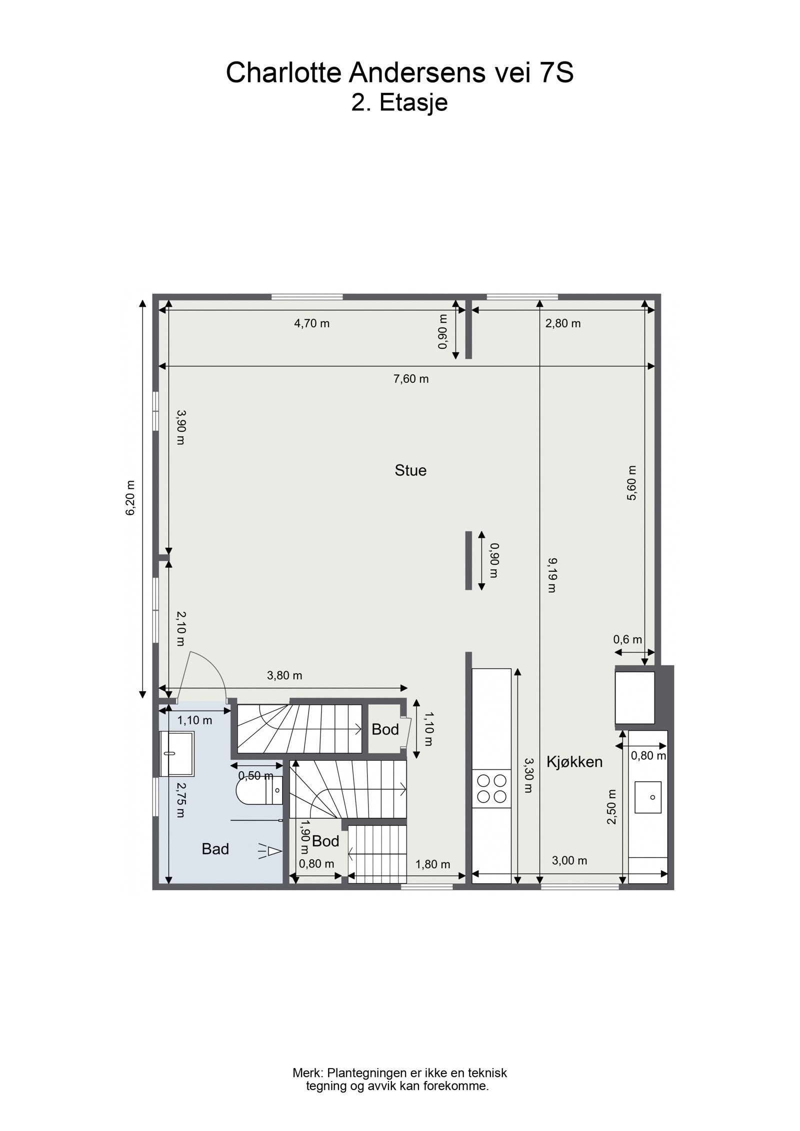 Plantegning med mål 2. Etasje. Galleribilde