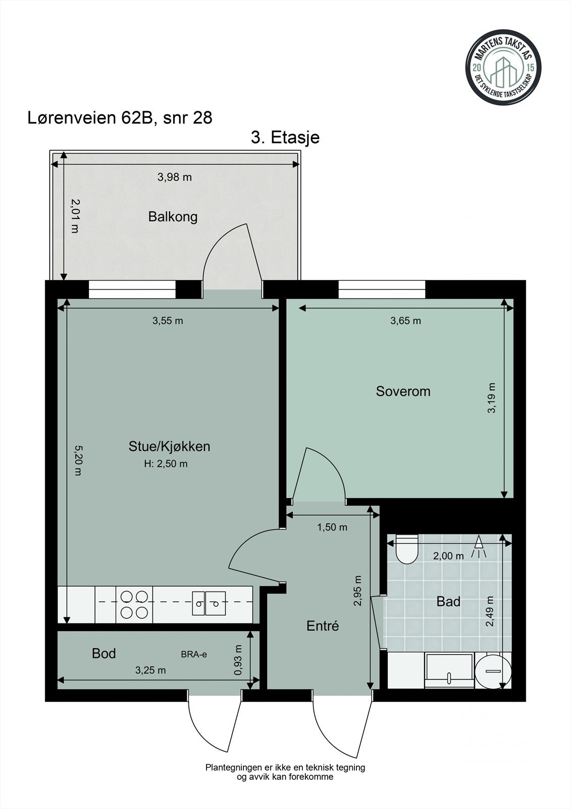 Målsatt planskisse - Lørenveien 62 B - 3. etasje Galleribilde