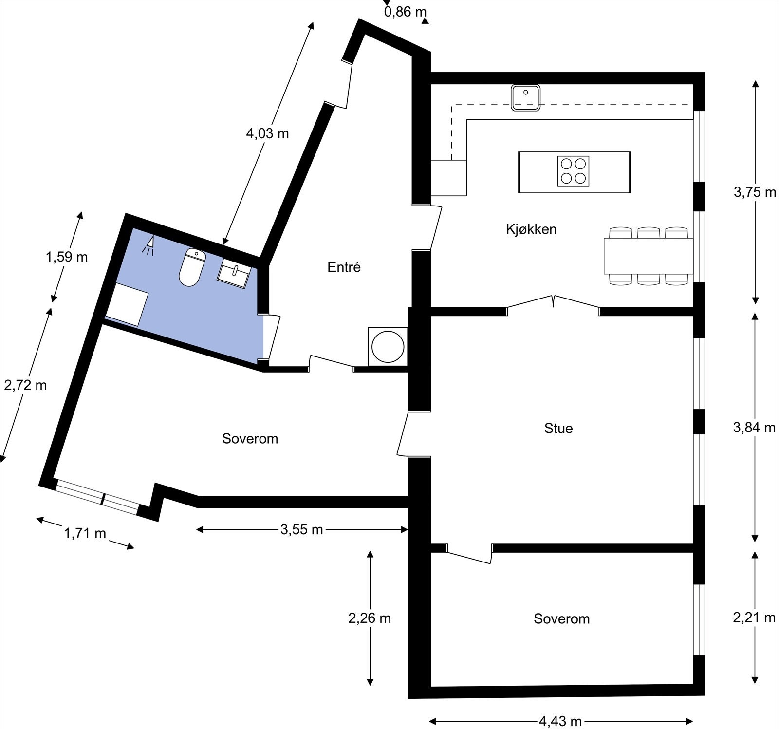 Alternativ plantegning fra takstmann dersom man ønsker flere soverom. Galleribilde
