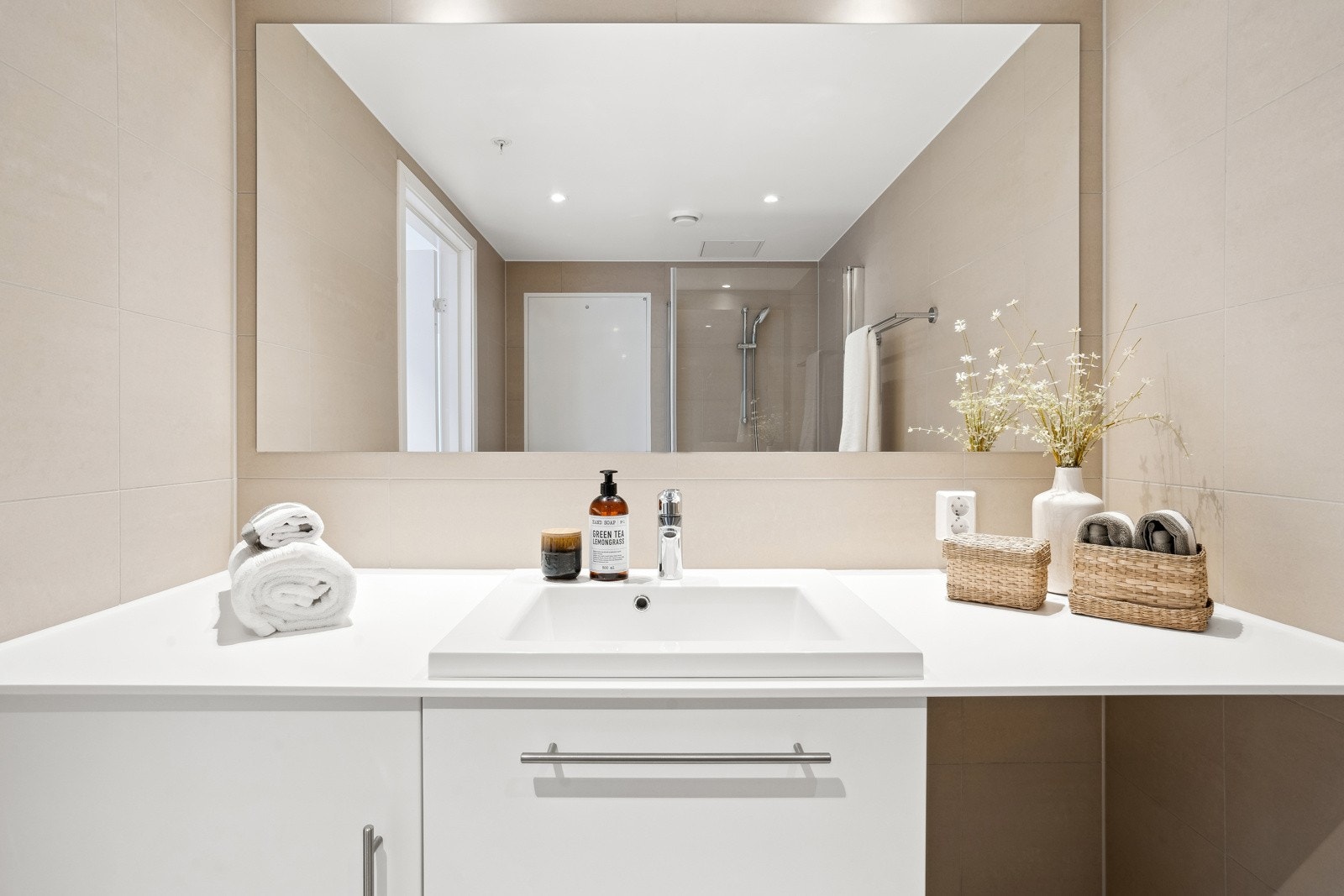 Badet har opplegg for vaskemaskin. Galleribilde