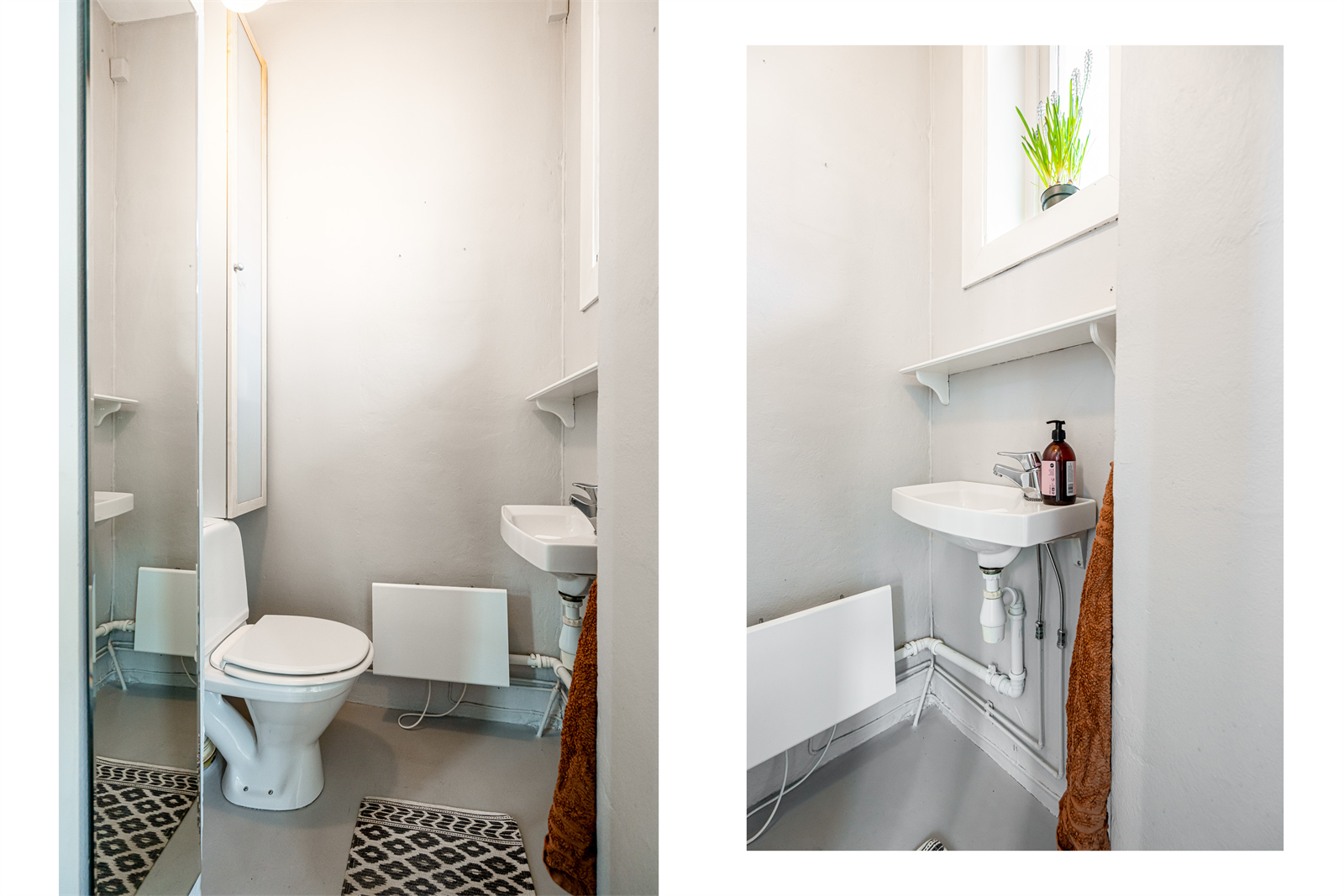 Separat toalettrom bestående av toalett, vask, og rikelig med oppbevaring. Galleribilde