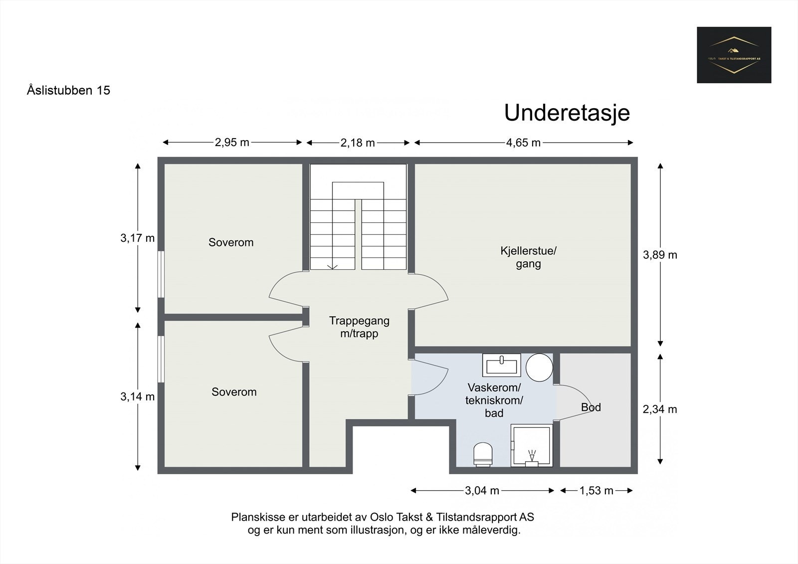 PLANTEGNING KJELLER | Soverom, Soverom 2, Trapperom, Bad/vaskerom, Bod, Kjellerstue. Se punkt ferdigattest. Galleribilde