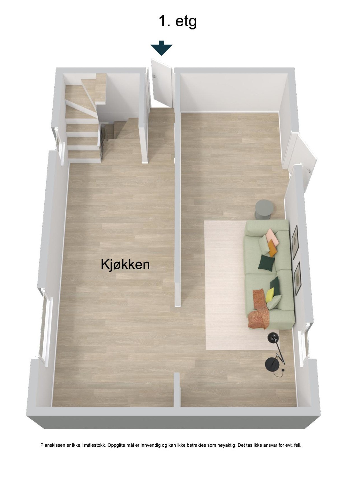 Plantegning 1.etg - 3D Galleribilde