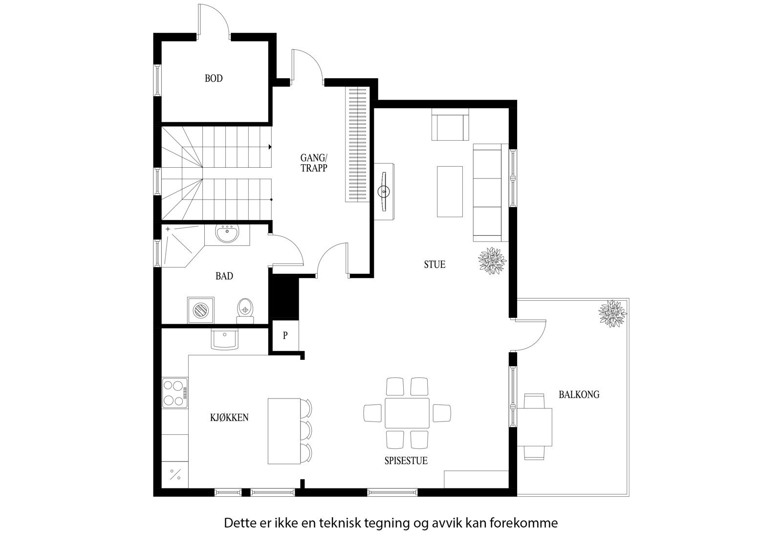 Planløsning for hovedetasjen i leiligheten Galleribilde