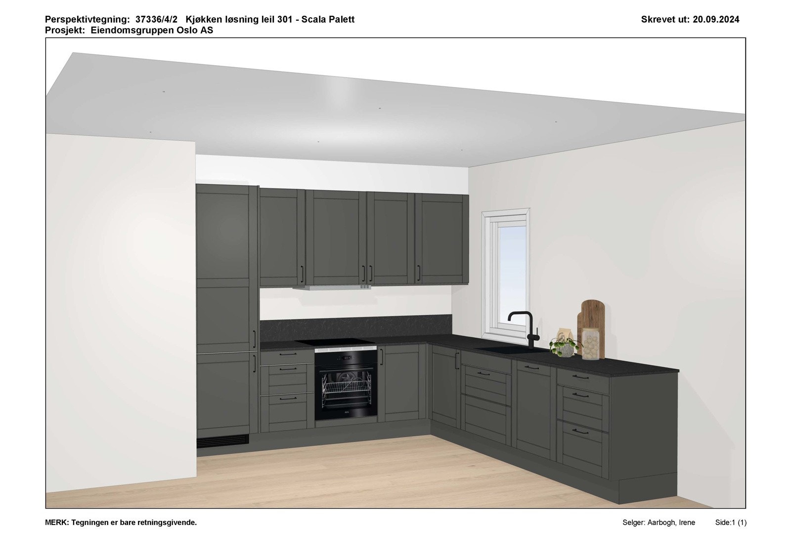 Illustrasjon - det er mulighet for å oppgradere kjøkkenfrontene til mørke fronter mot tilleggskostnad. Ta kontakt for mer informasjon. Galleribilde