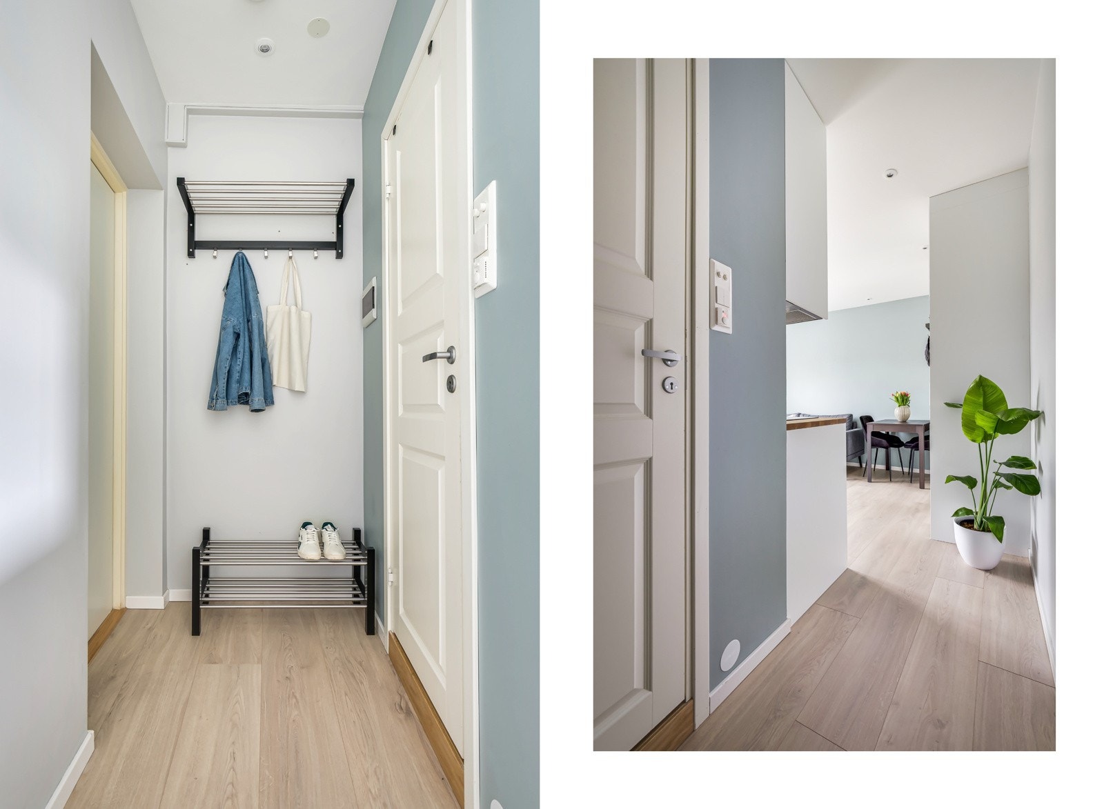 Entre med plass til sko og yttertøy. Leiligheten disponerer i tillegg en bod i kjeller og har tilgang på felles sykkelrom. Galleribilde