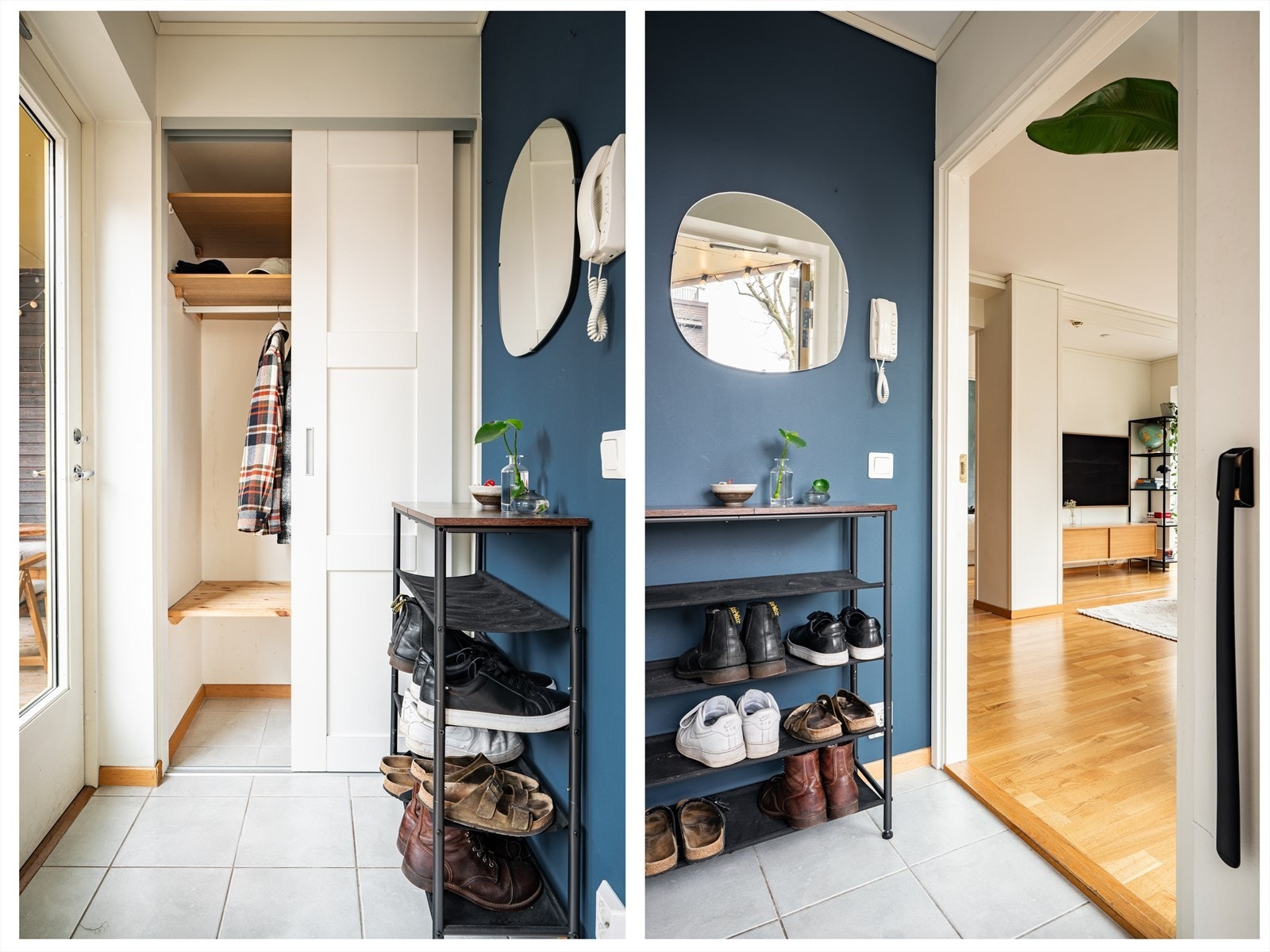 Praktisk yttergang med plass til oppbevaring i garderobeskap. Galleribilde