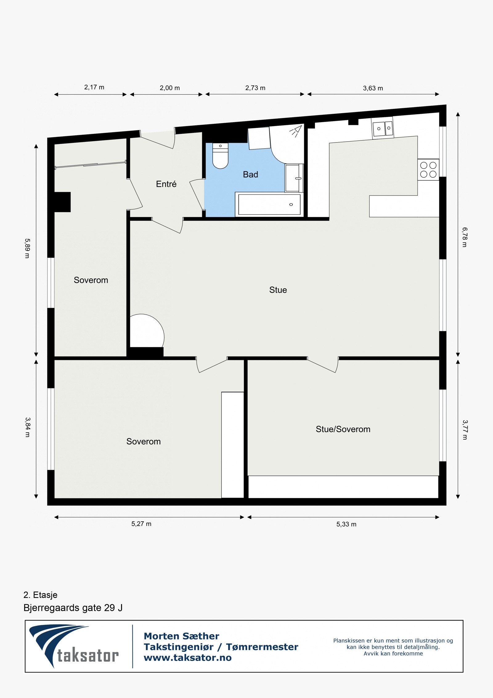 Plantegning av Bjerregaards gate 29 J - 2. etasje Galleribilde