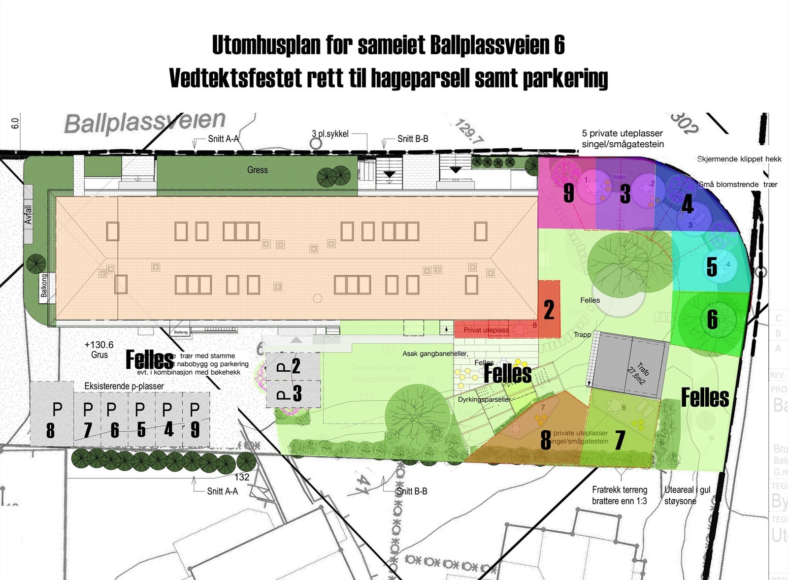 Leiligheten har egen parkeringsplass og hageparsell (begge merket nr. 2) Galleribilde