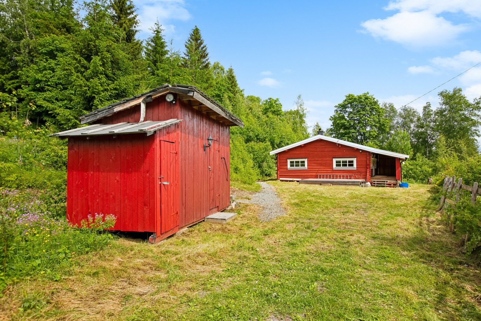 Oppbevaring i utebod med vedbod. Galleribilde
