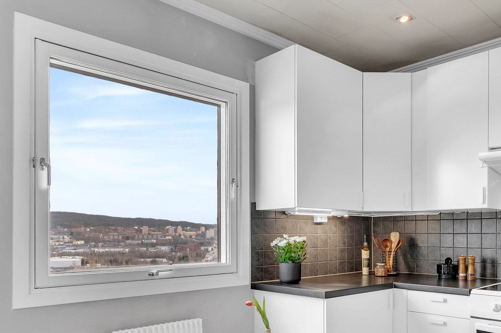 Fra kjøkkenvinduet har man en hyggelig utsikt, samt godt med lysinnslipp. Galleribilde