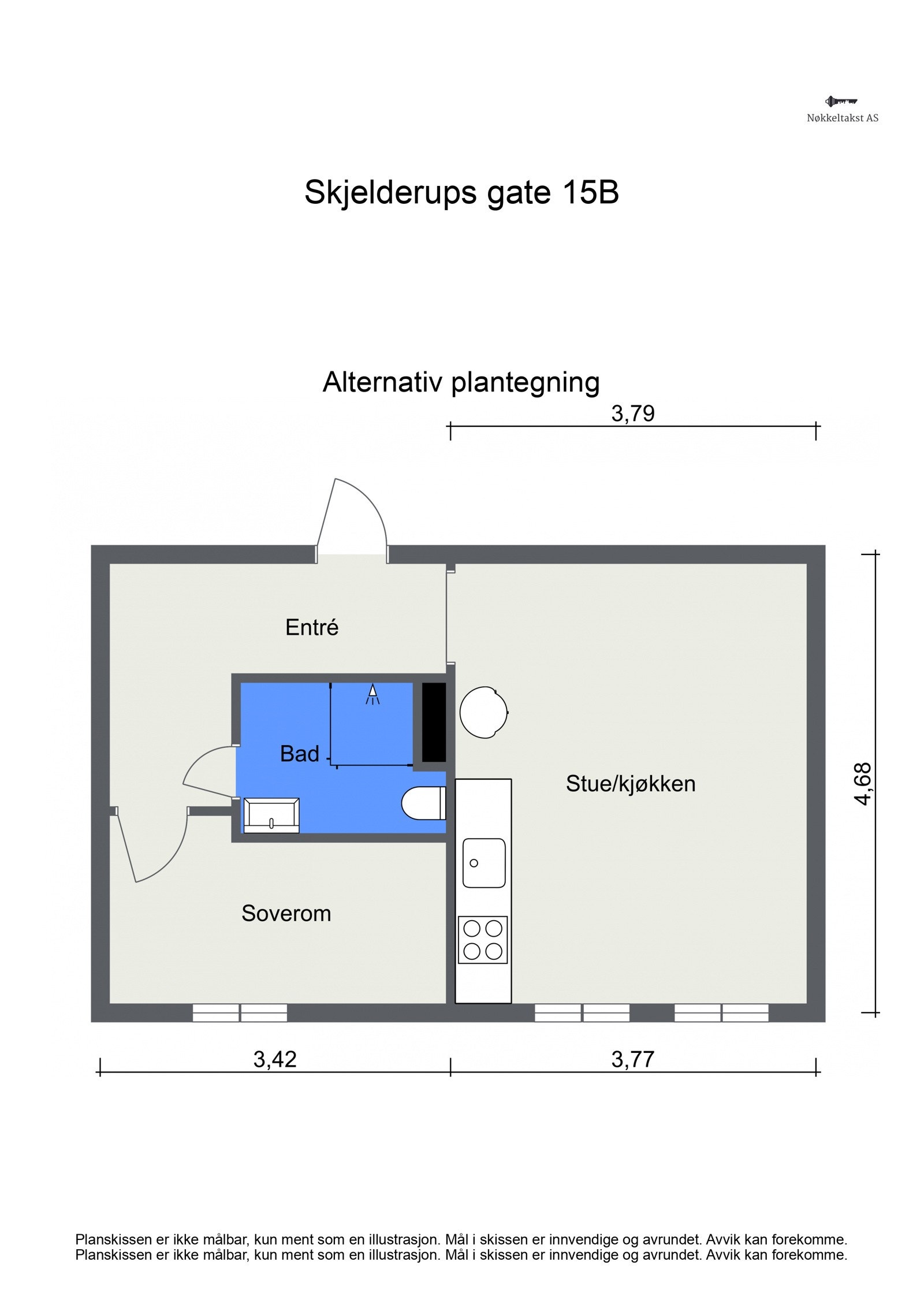 Alternativ planskisse ved ønske om å etablere et godkjent soverom. Galleribilde