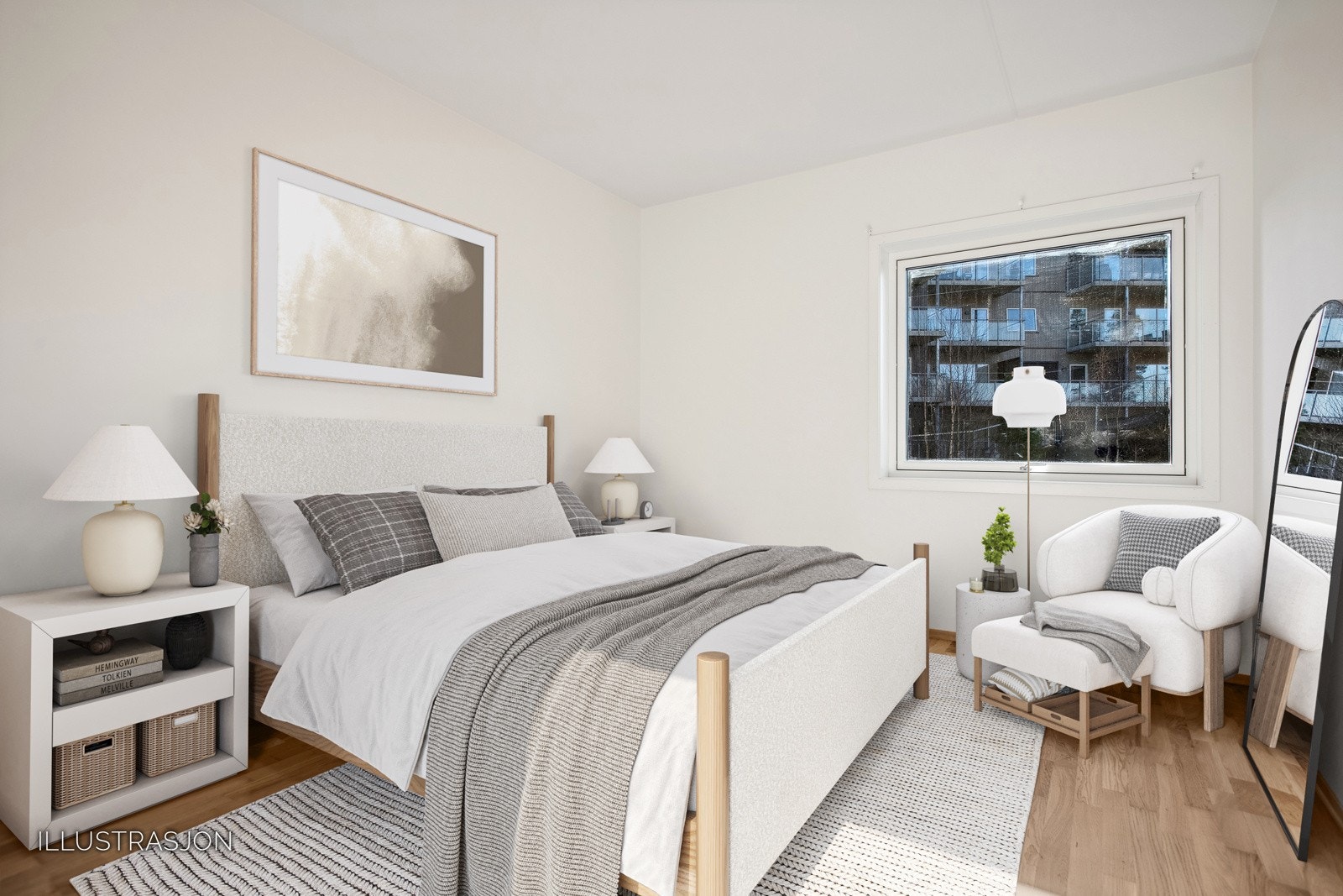 Hovedsoverommet har god plass til dobbeltseng med tilhørende nattbord på begge sider. Galleribilde