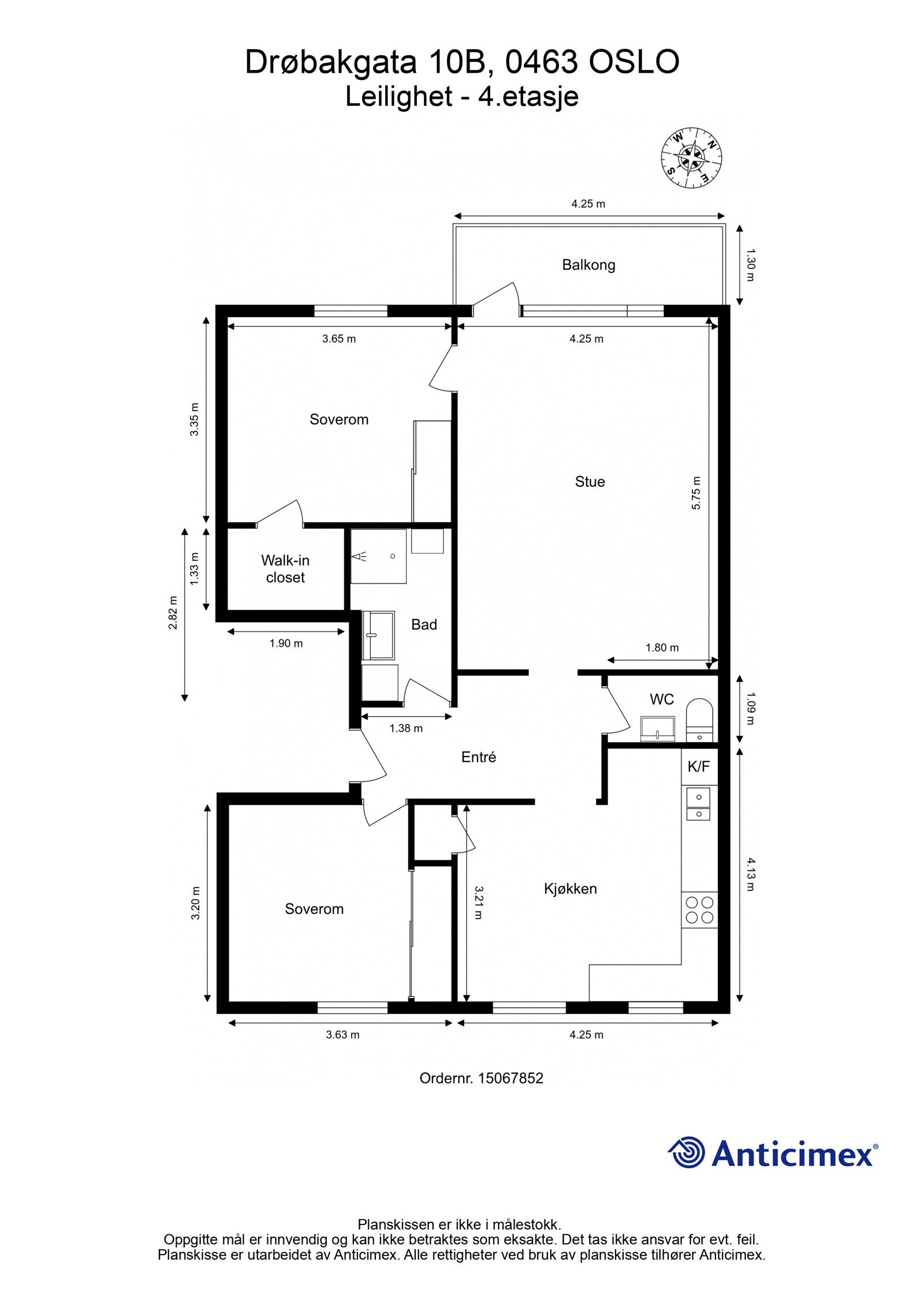 Plantegning 4. etasje. I tillegg disponerer leiligheten en kjellerbod på ca. 5m², samt en garasjeplass i felles garasjeanlegg i Sageneterrassen Borettslag. Galleribilde