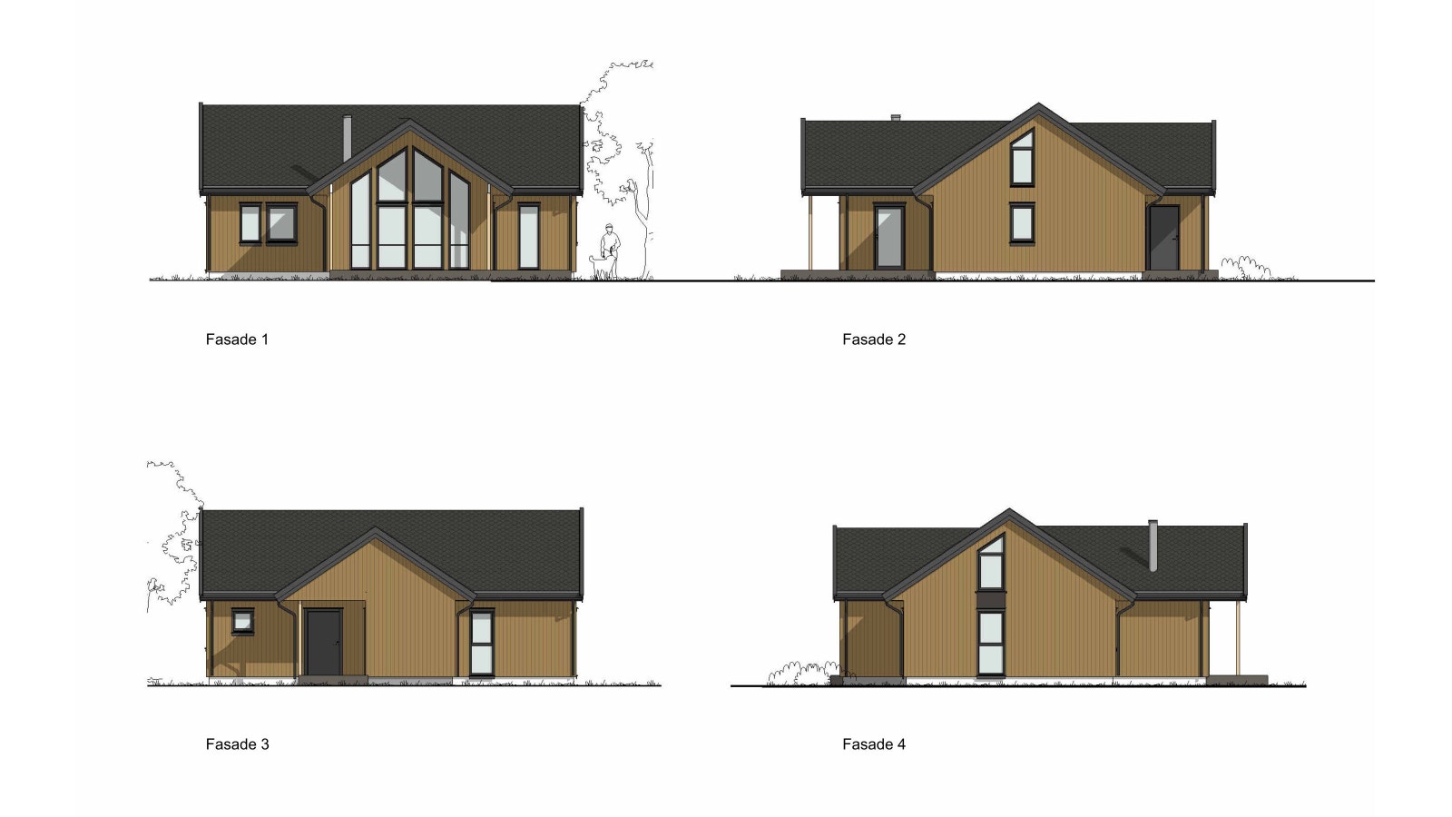Mønet på hyttas fremside er trukket frem som gir et moderne særpreg på fasaden og ly på uteplassen. Galleribilde