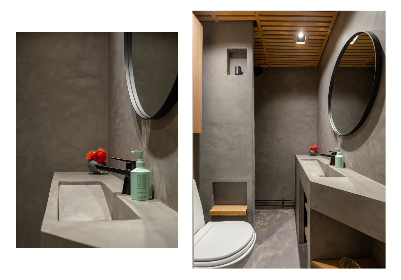 Badet er kanskje ikke det største du har sett, men herlighet så lekkert det er. Det er pusset opp i 2021 med mikrosement på vegger og gulv. Galleribilde