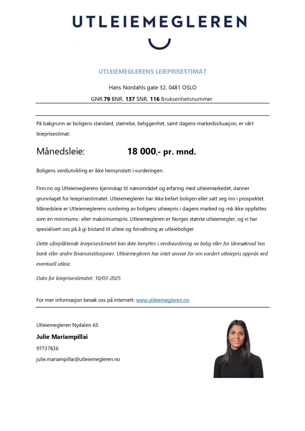 Utleiemeglerens estimat Galleribilde