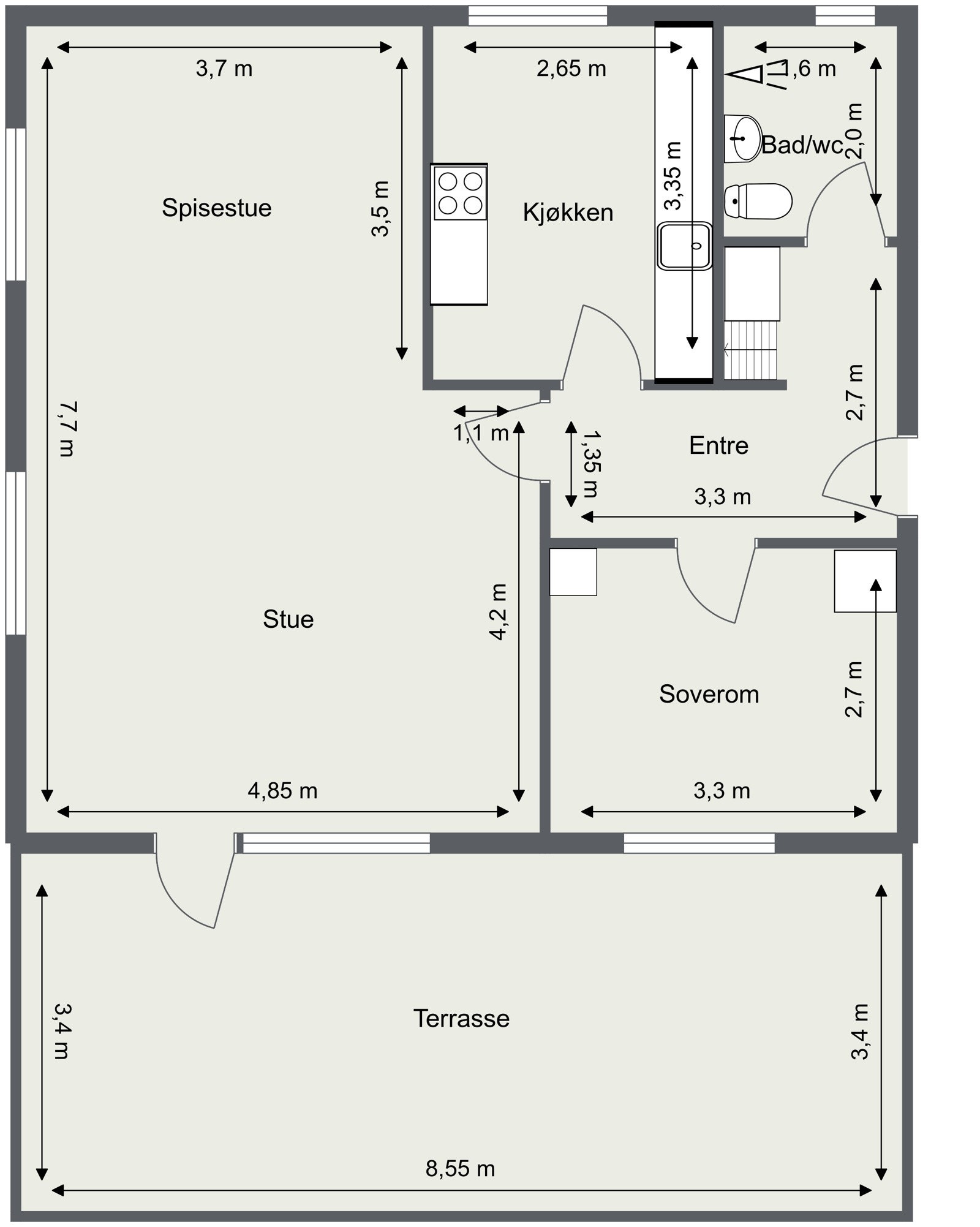 Skisse med mål. Galleribilde