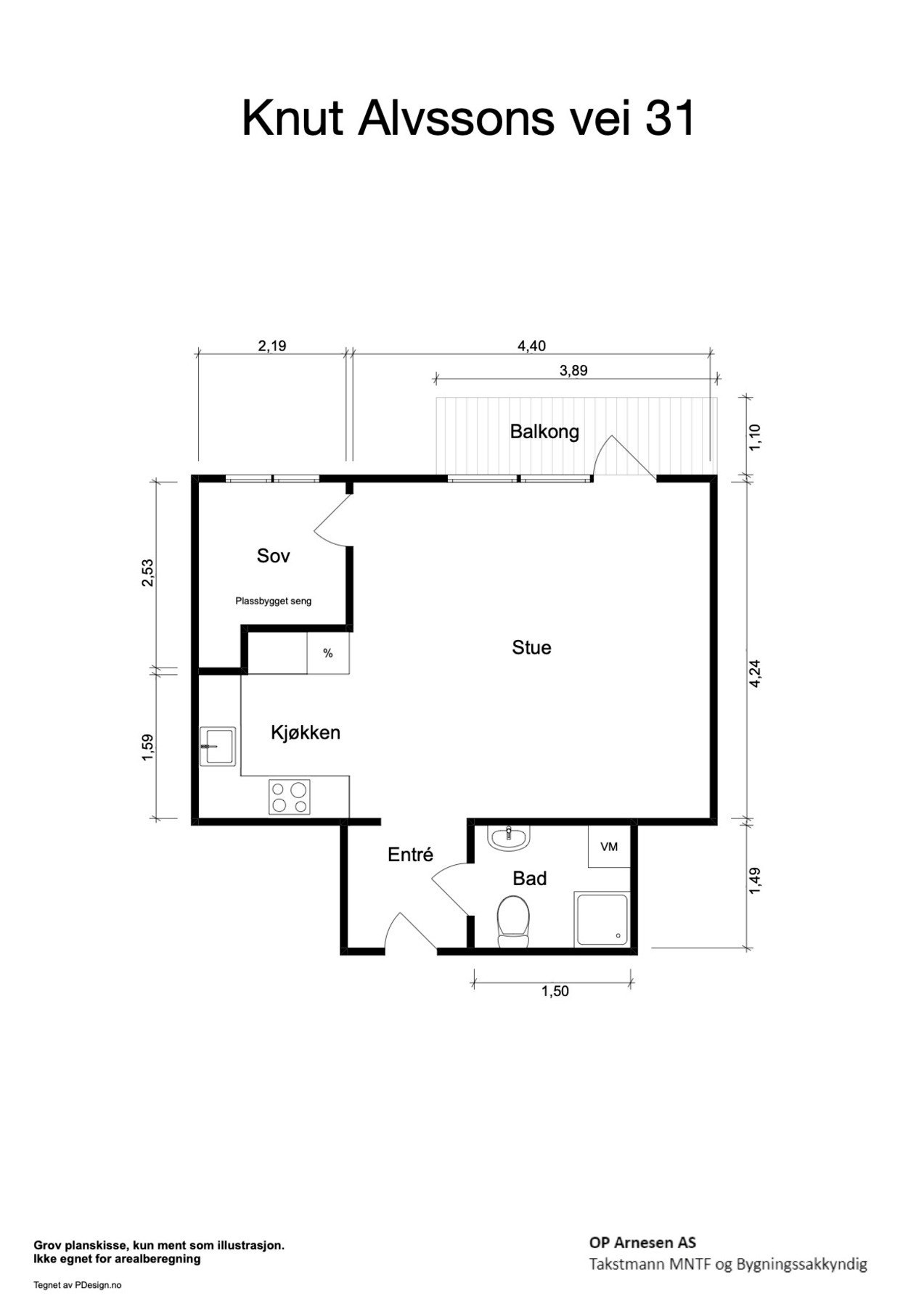 Plantegning med mål. Boligen ligger i byggets 3. etasje. Galleribilde