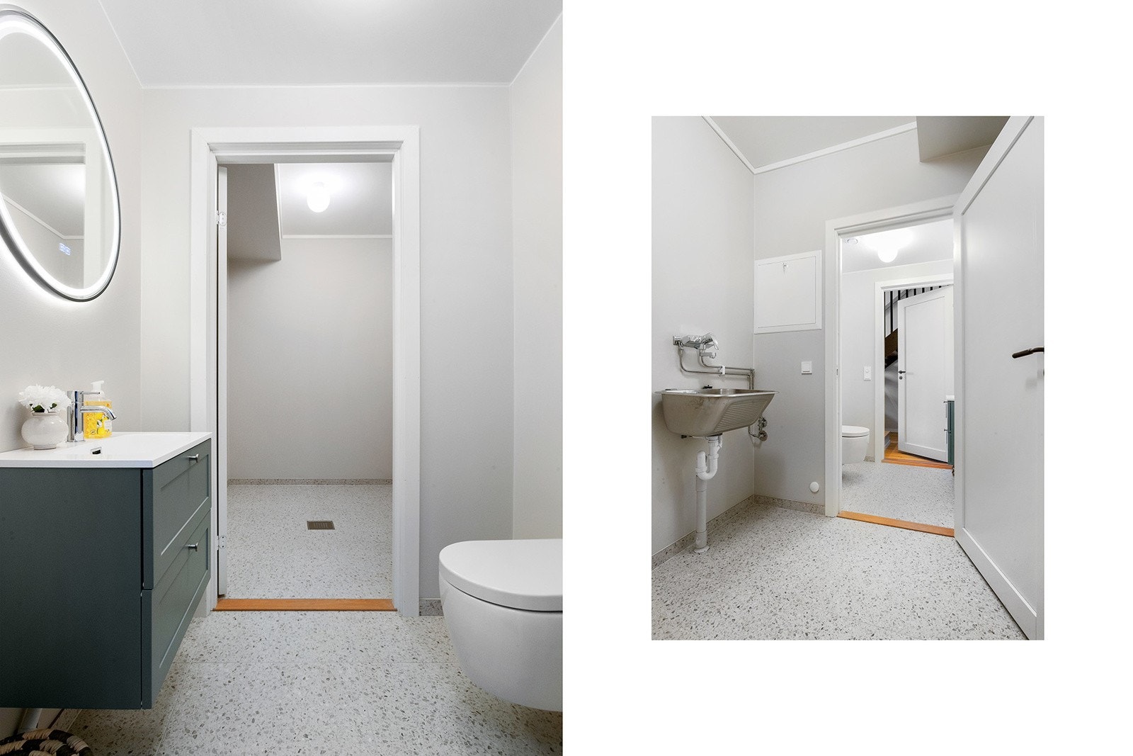 Separat wc i underetasjen, en halv trapp ned fra kjøkkenet. Romslig vaskerom innenfor. Galleribilde