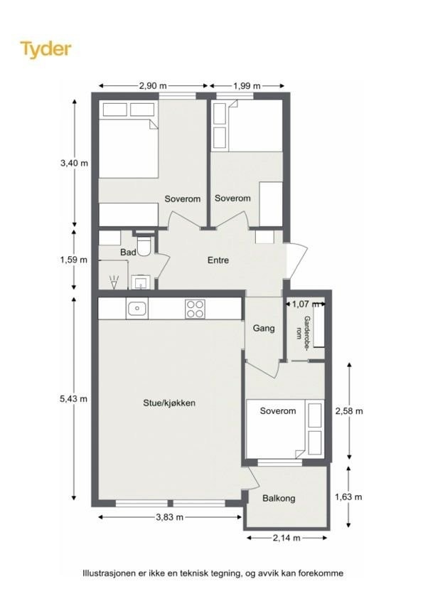 Illustrasjonen er ikke en teknisk tegning, og avvik kan forekomme. Galleribilde