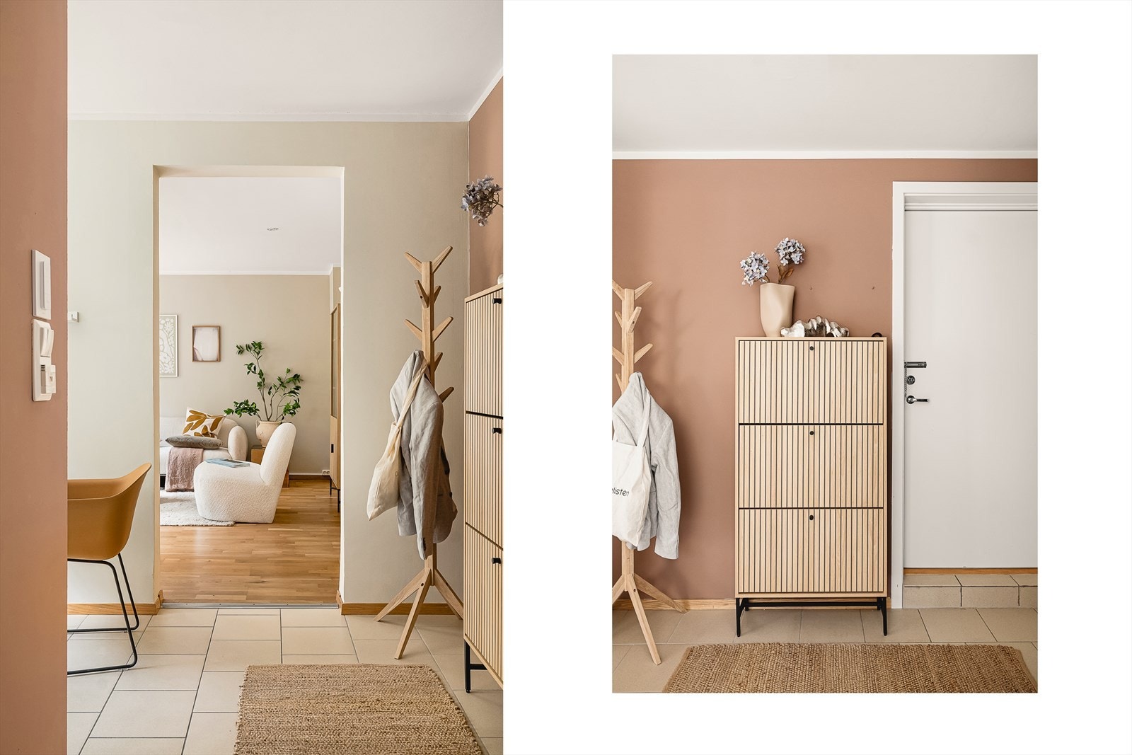 Entré med plass til å henge fra seg ytterklær og sette fra seg sko. Galleribilde