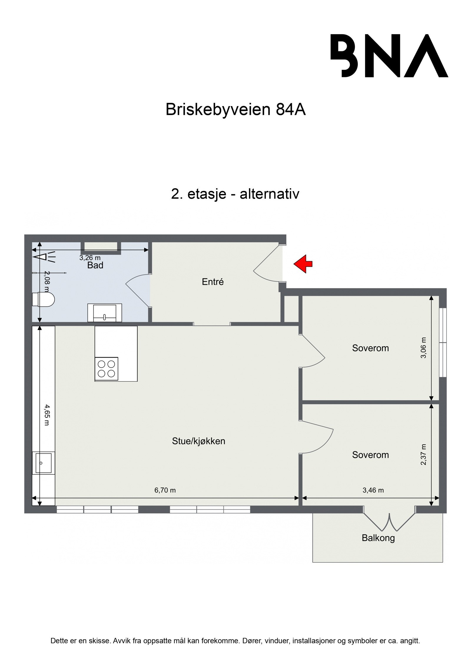 Alternativ plantegning med 2 soverom Galleribilde