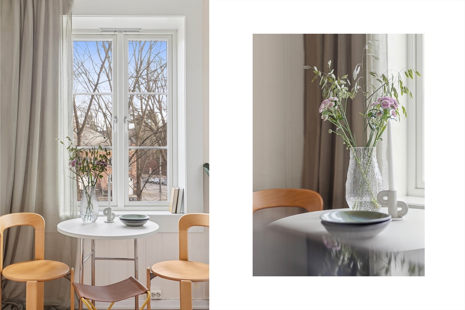 God plass til spisebord fremfor vindu som slipper inn godt med naturlig lys. Galleribilde