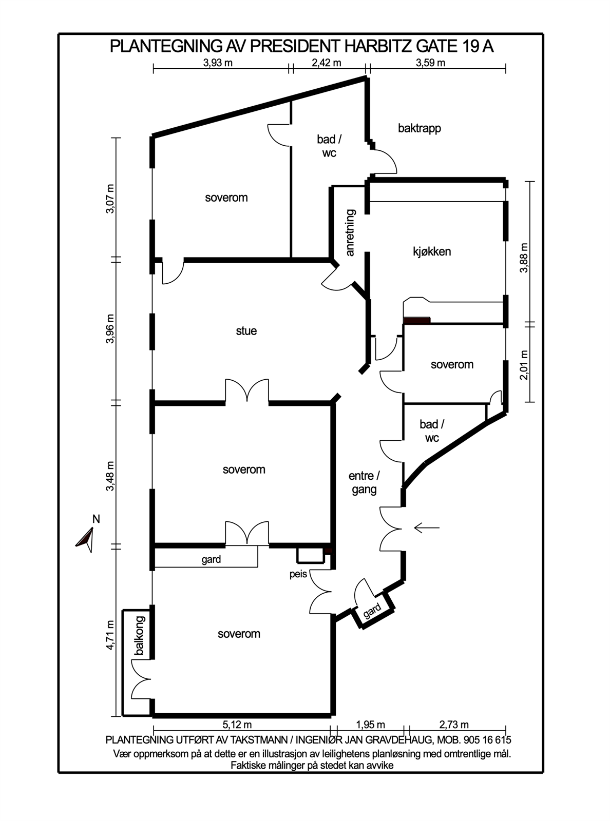 Plantegning President Harbitz gate 19A. Galleribilde