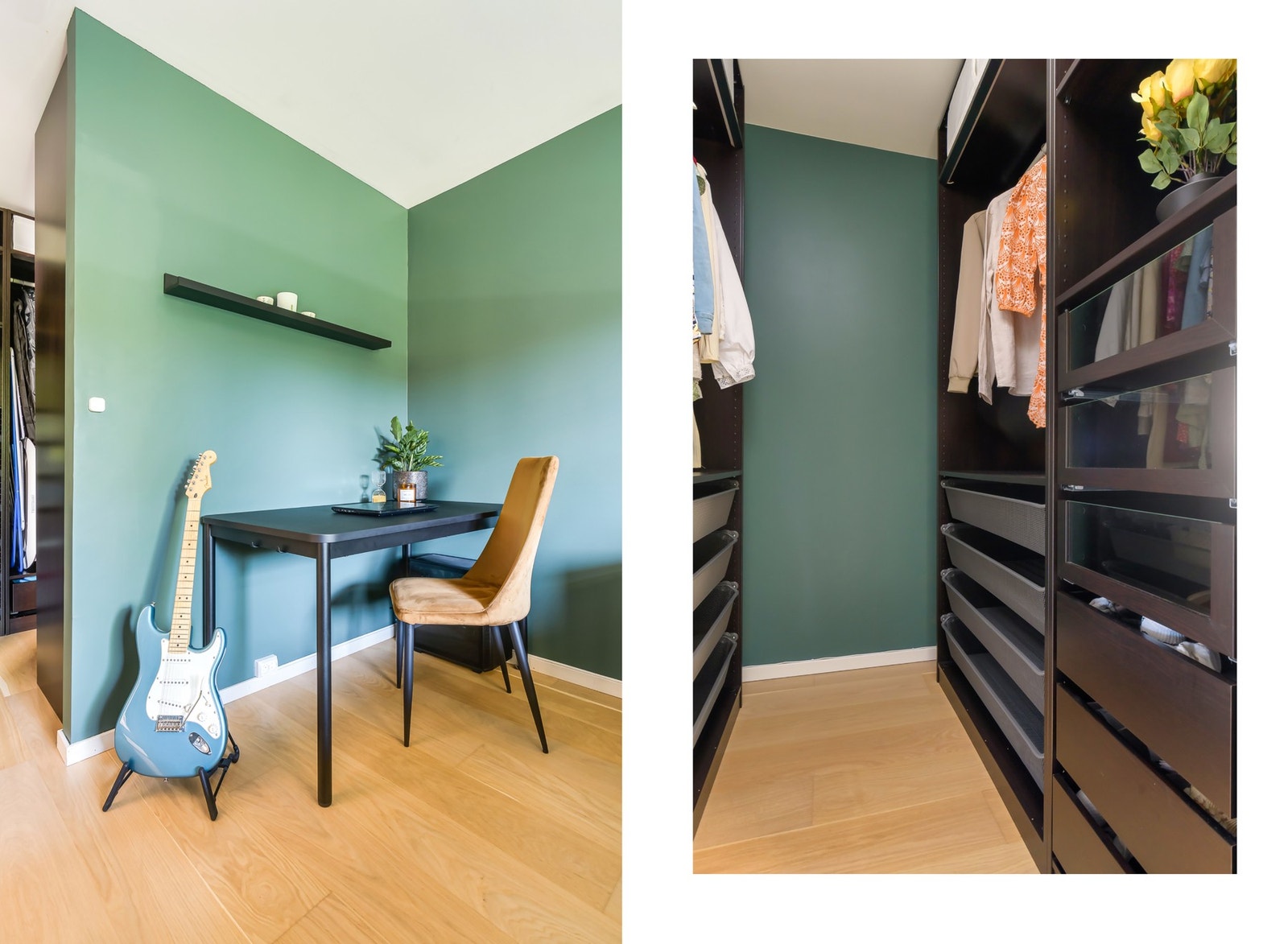 Walk- in closet. Flere i sameiet har laget en egen sovealkovet/kontor Galleribilde
