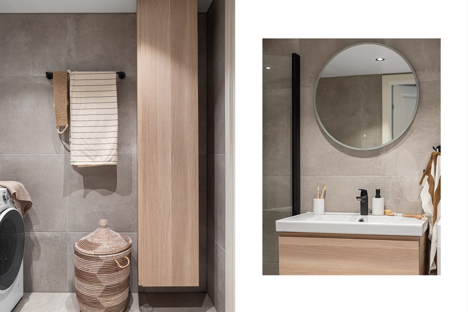 Det er opplegg for vaskemaskin i hjørnet og lagt varmekabler i gulv. Galleribilde