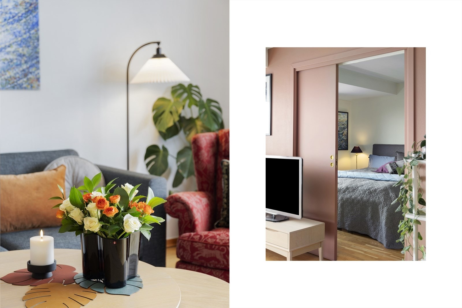 Fra stuen er det skyvedør inn til boligens soverom. Galleribilde