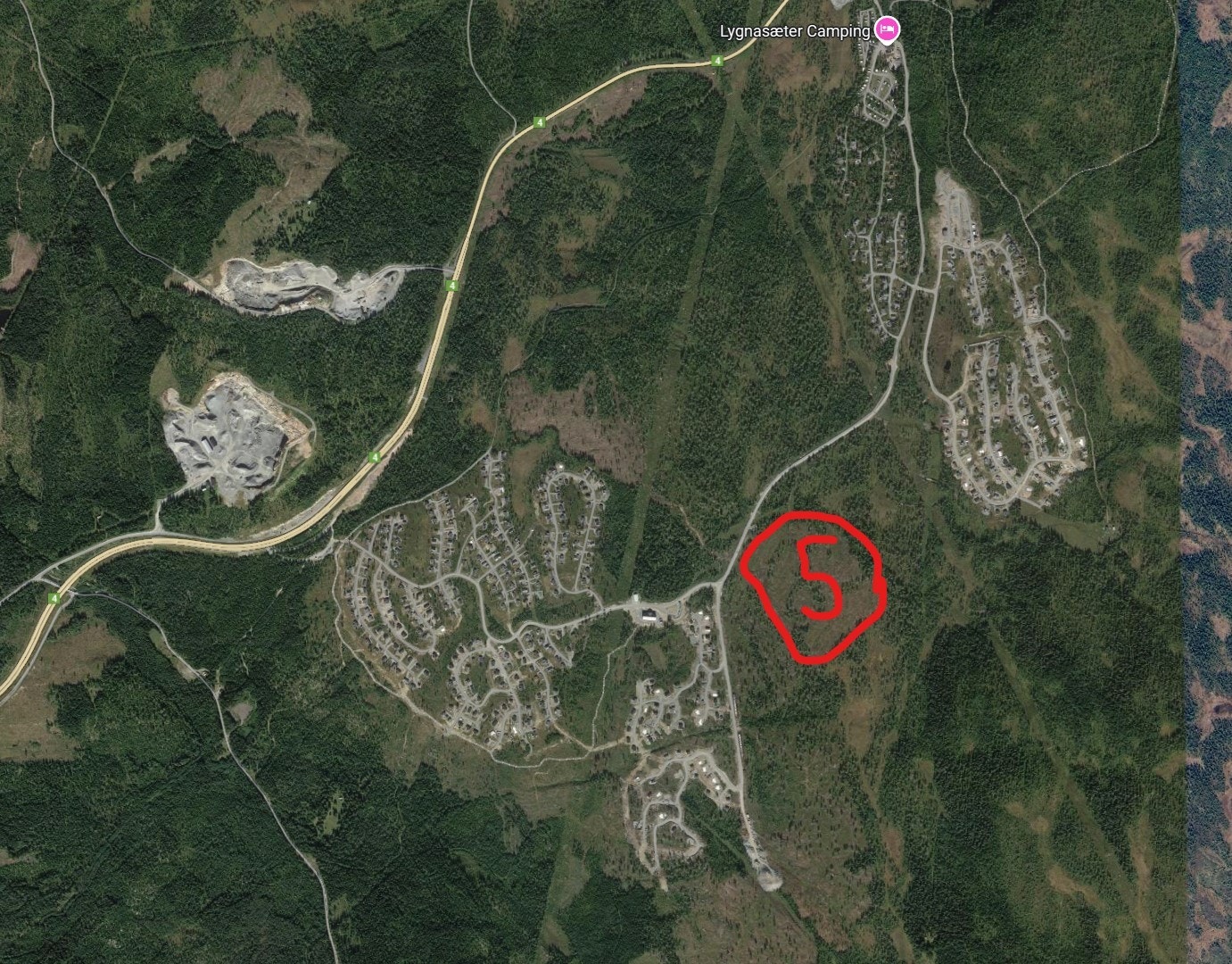 Tomteområdets plassering på Lygnalia Galleribilde