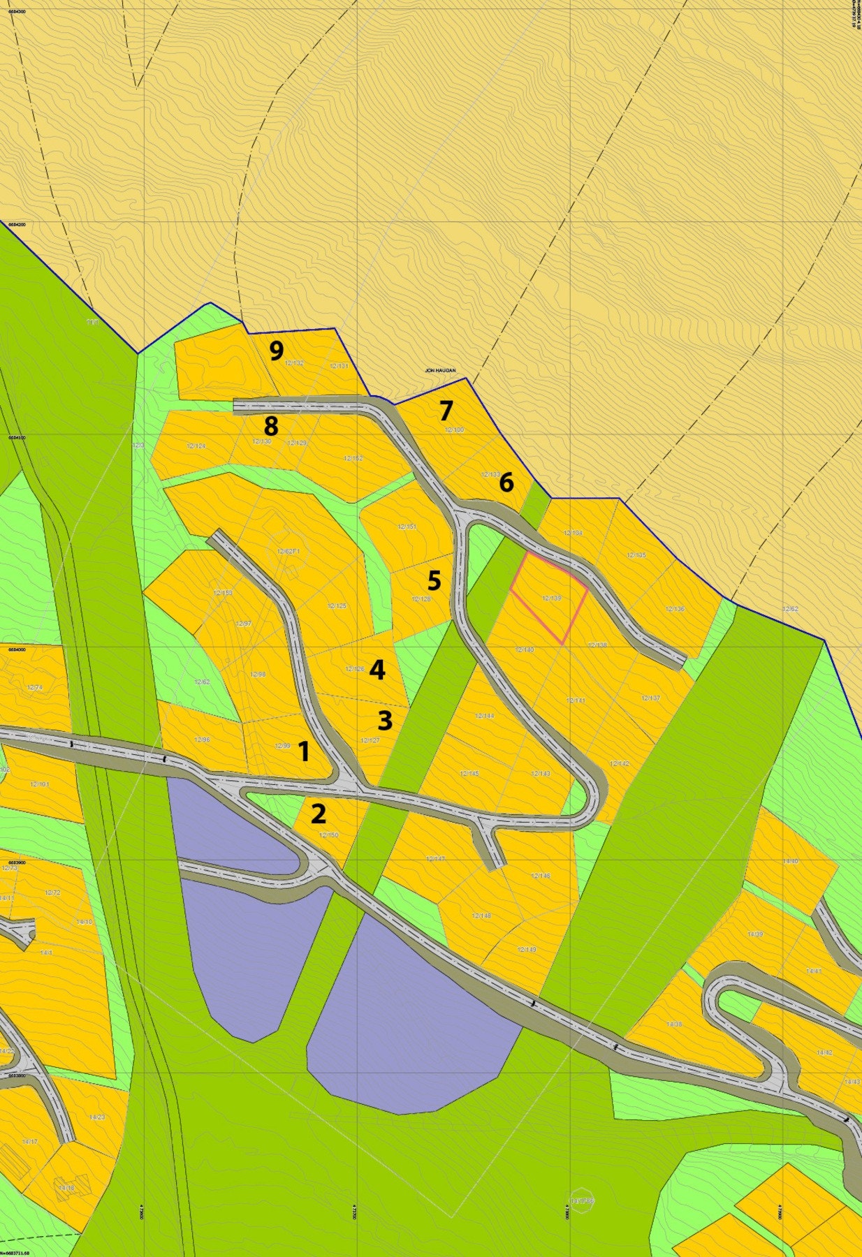 Tomtekart. Tomt 9 er priset i annonsen Galleribilde
