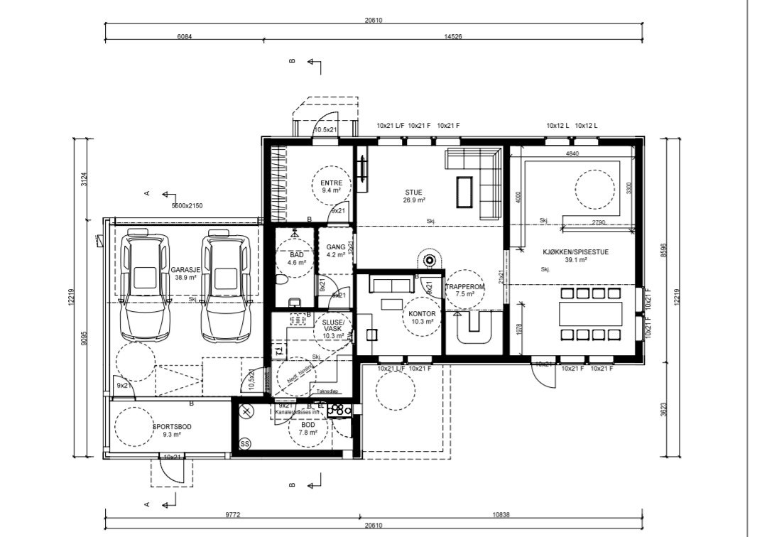 Plantegning, 1. etasje. Galleribilde