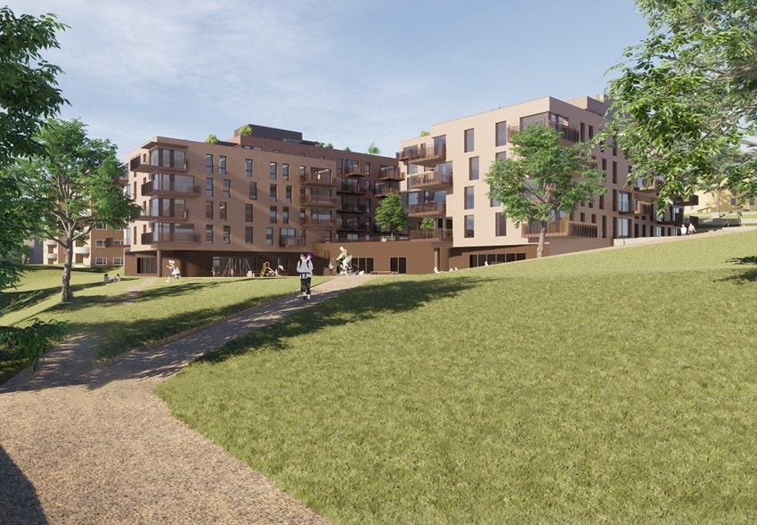 Illustrasjon: Østre parkdrag er under etablering og vil gi flotte parkområder rett utenfor bygget Galleribilde