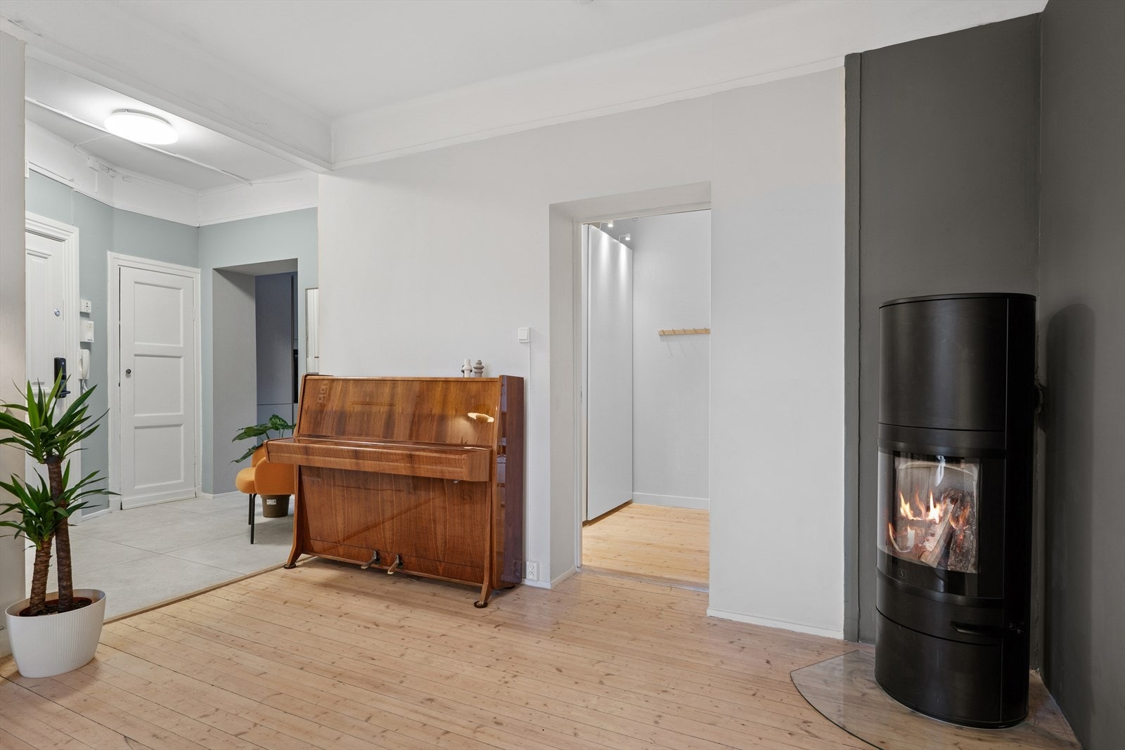 Det er inngang til garderobe og soverom fra stue Galleribilde