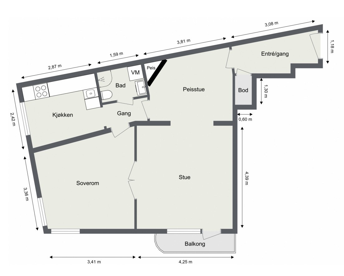 Plantegning med mål. Galleribilde