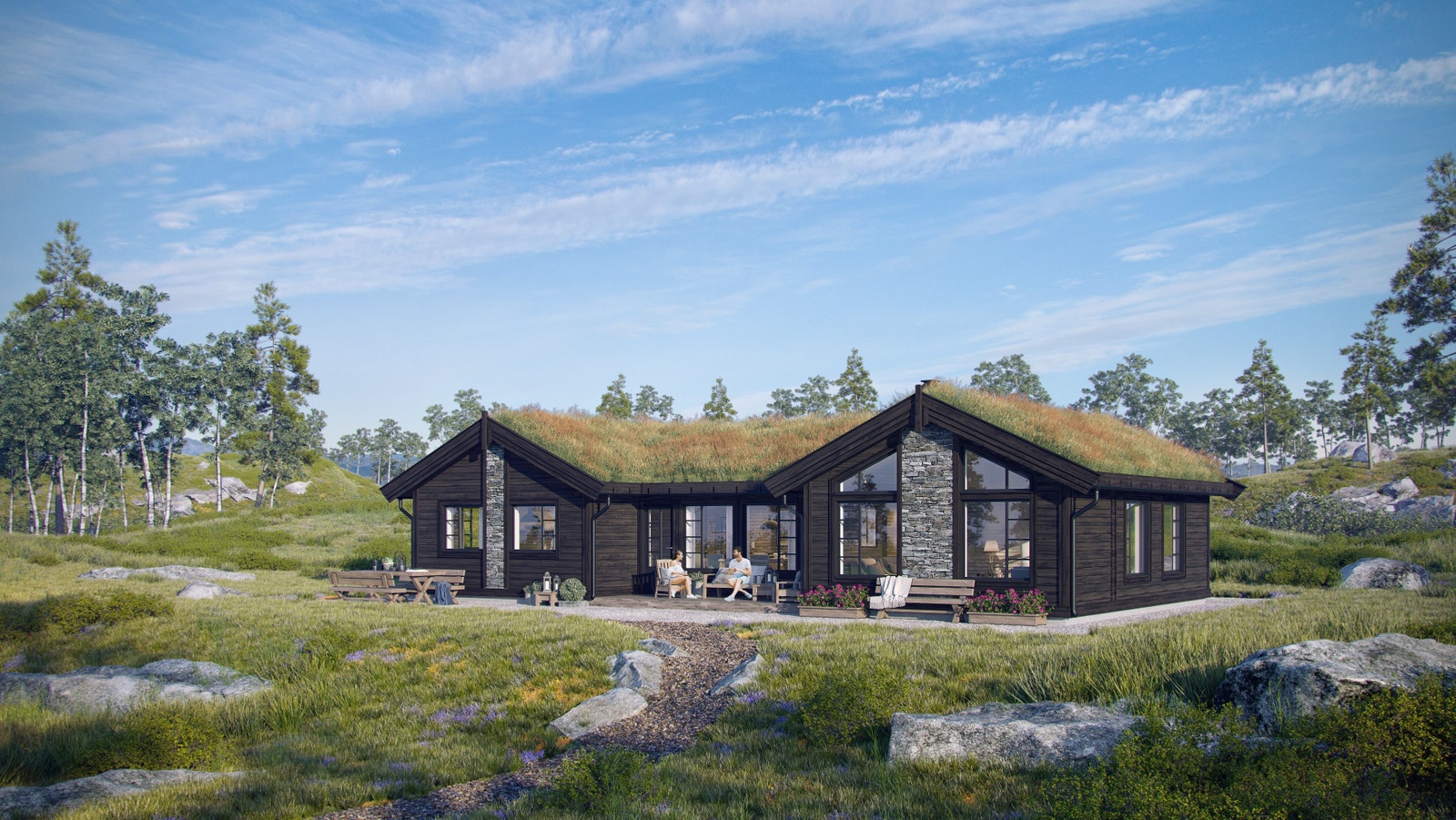 Fasadeskifer i front er standard, men kan fjernes til fordel for større vinduer. Galleribilde