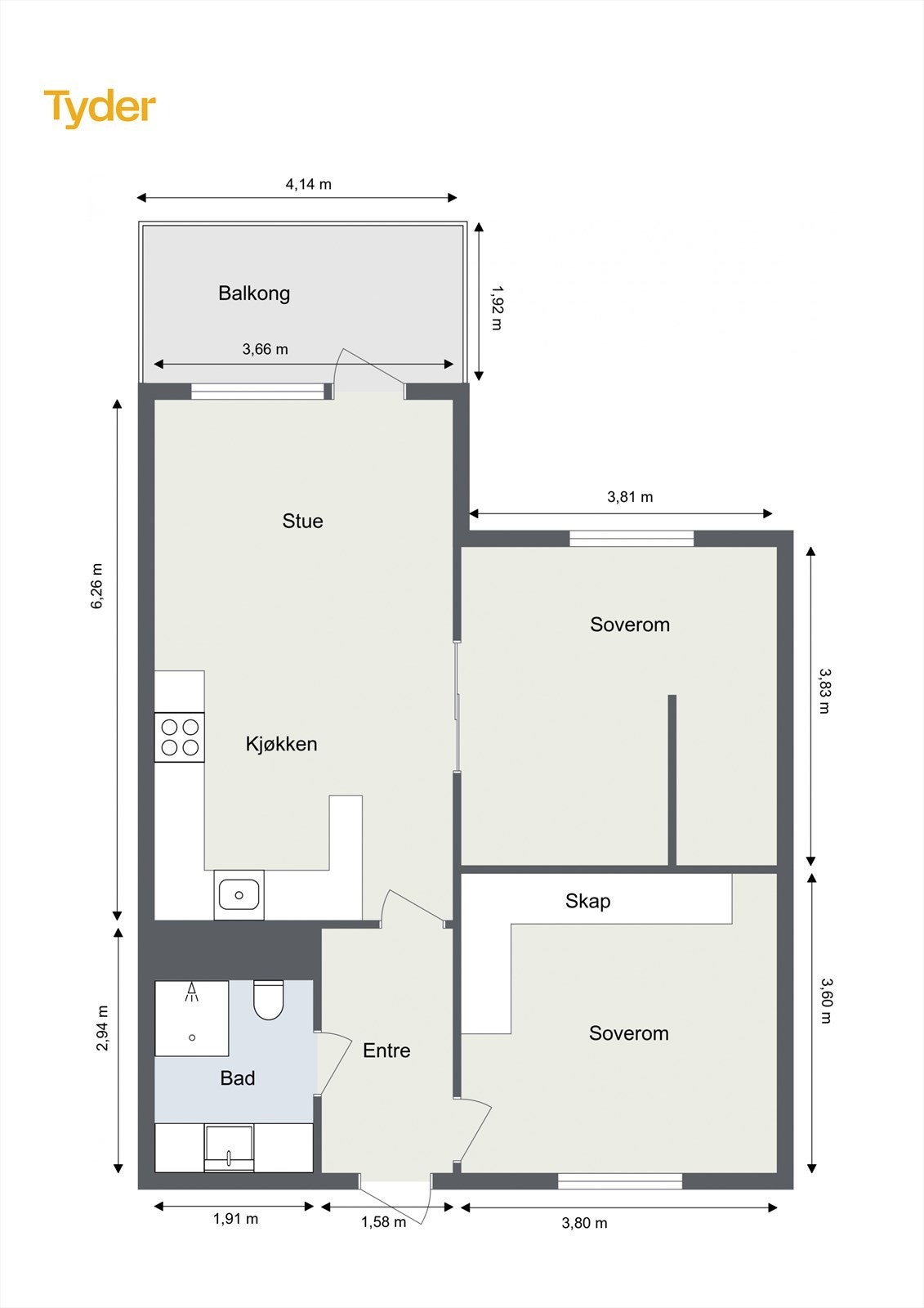 Plantegning Turbinveien 3 - 8.etasje. Galleribilde