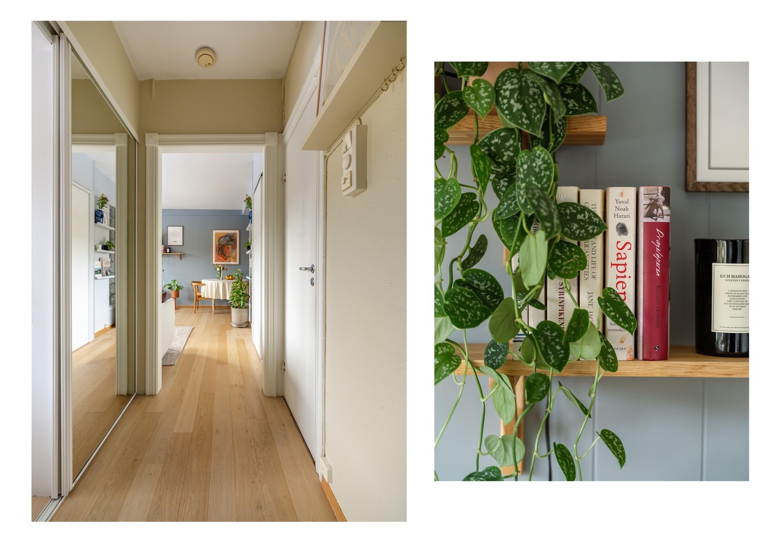 Skyvedøra til soverommet (til venstre) har speilfront. Perfekt når du skal ta siste sjekk av antrekket før du drar hjemmefra. Galleribilde