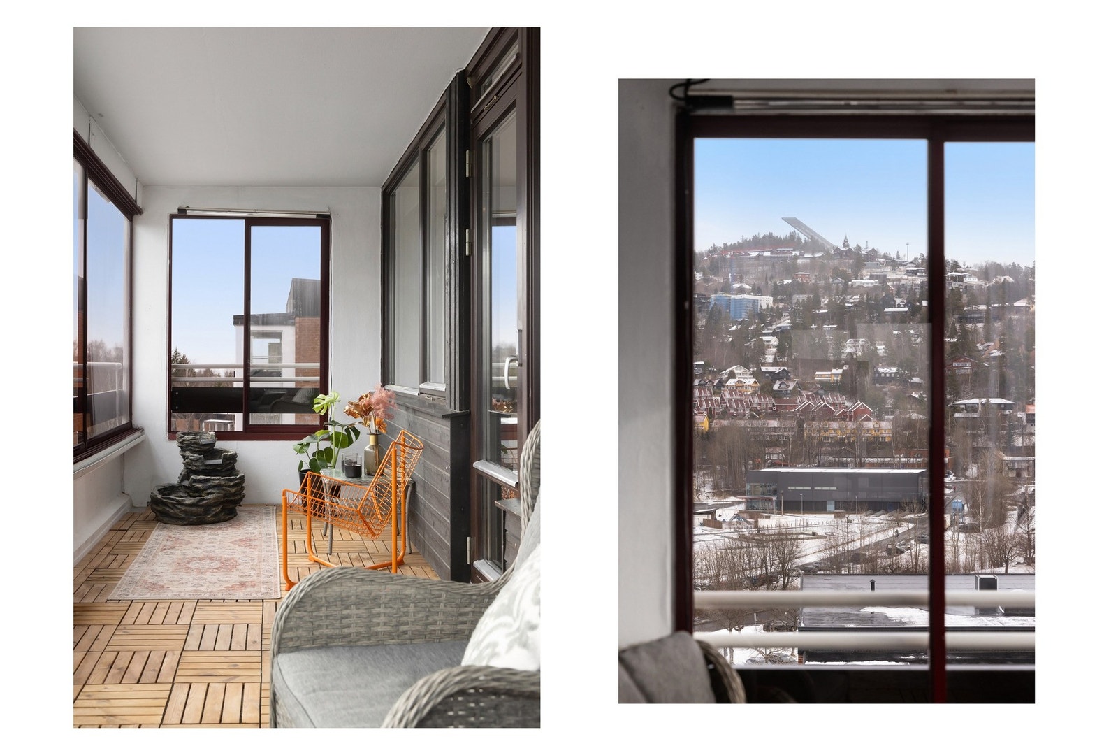 Innglasset balkong med god plass til møblering. Fin utsikt mot Holmenkollen og nærområdet. Galleribilde