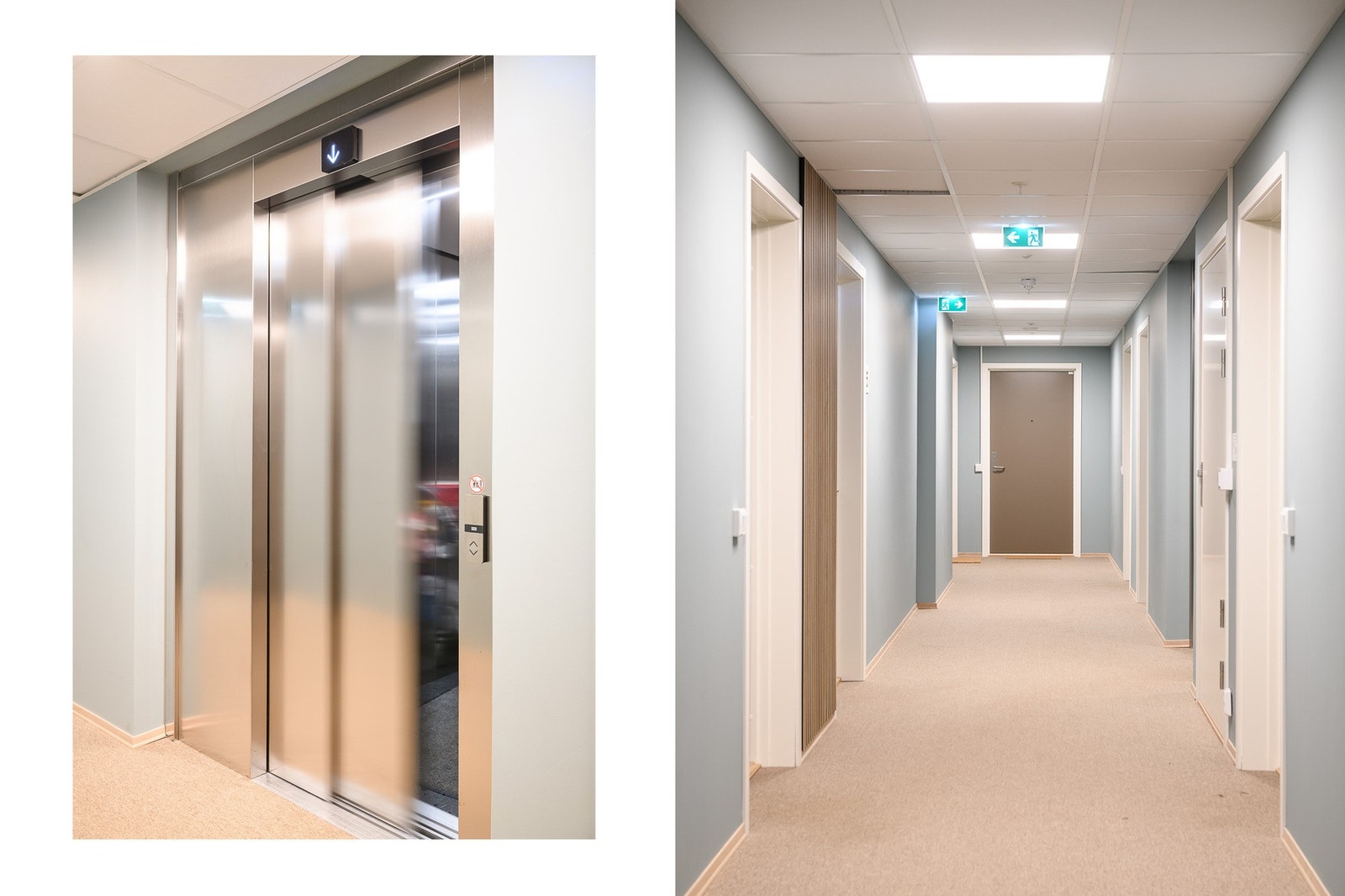 Leiligheten ligger i femte etasje og har adkomst via heis til en lys entreen på etasjeplan. Galleribilde