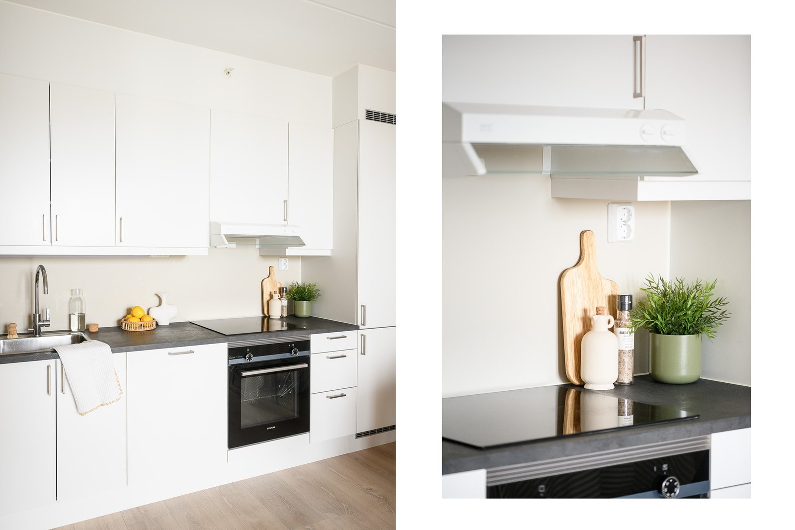 Kjøkkenet er utstyrt med integrert induksjonstopp, stekeovn, oppvaskmaskin, kjøl/frys og ventilator. Galleribilde