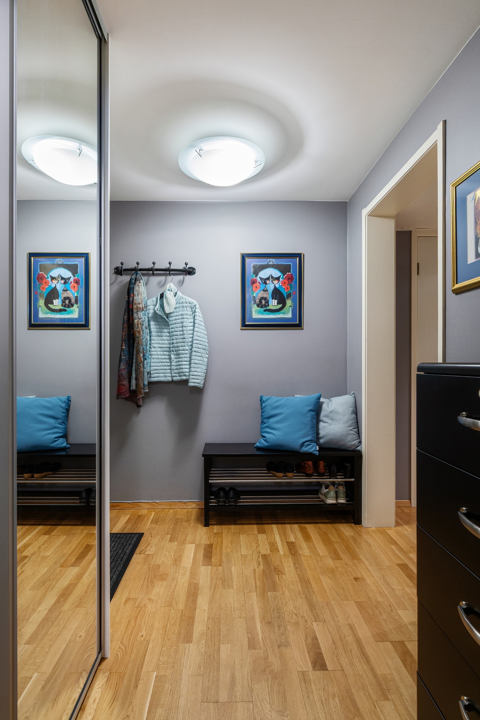 I tillegg finnes en knaggrekke, og det er plass til både skohylle og kommode for ekstra oppbevaring. Galleribilde