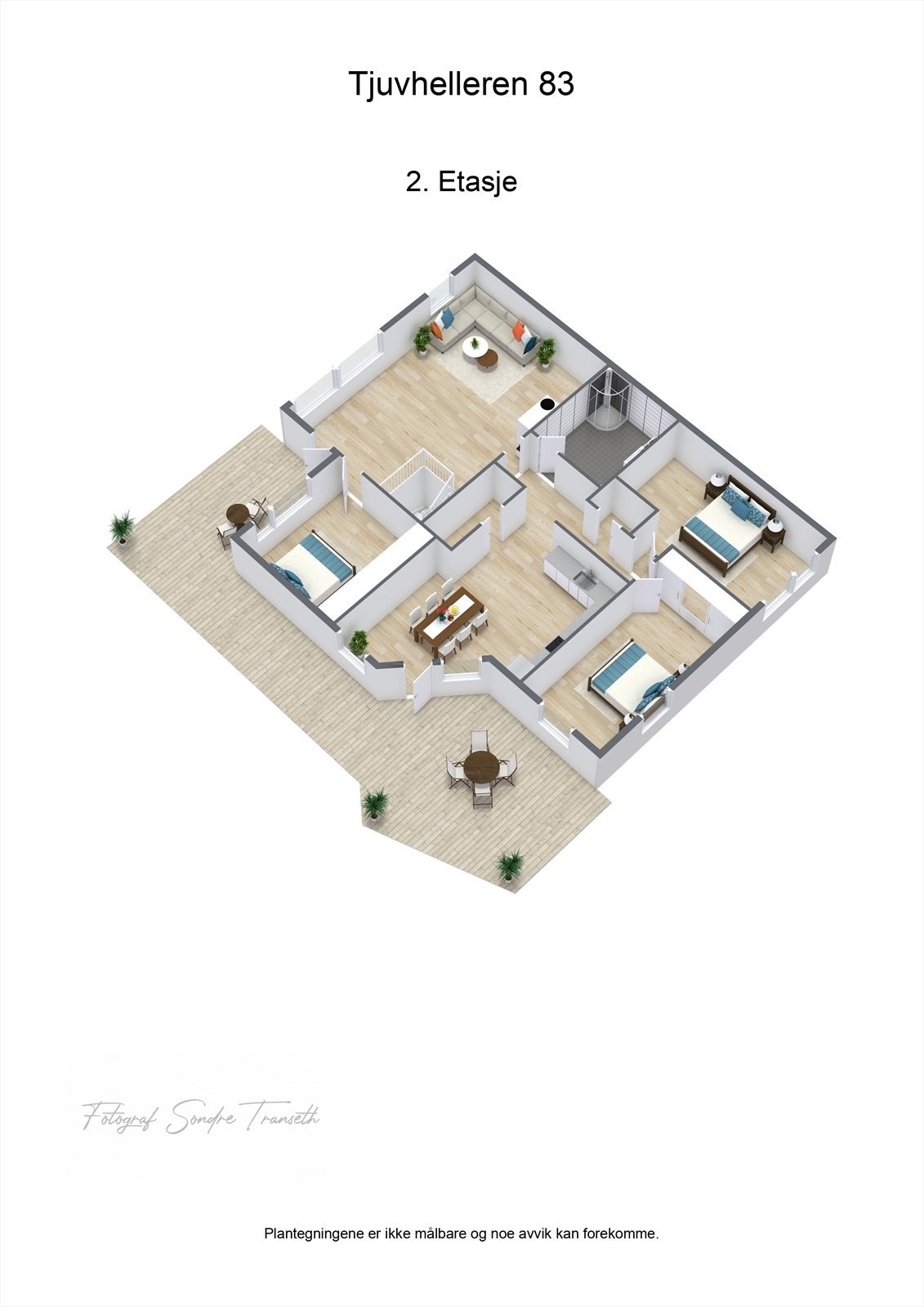 Planløsning 2.etg.: trapperom, stue, soverom 3, kjøkken, kott/kontor, soverom 4/ekstra stue, soverom 5, bad. Galleribilde