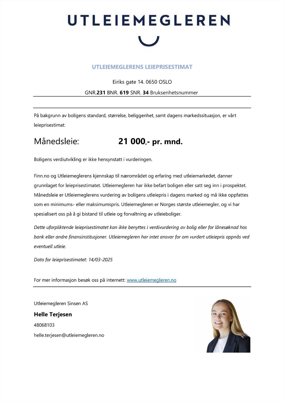 Leieprisvurdering fra Utleiemegleren Galleribilde