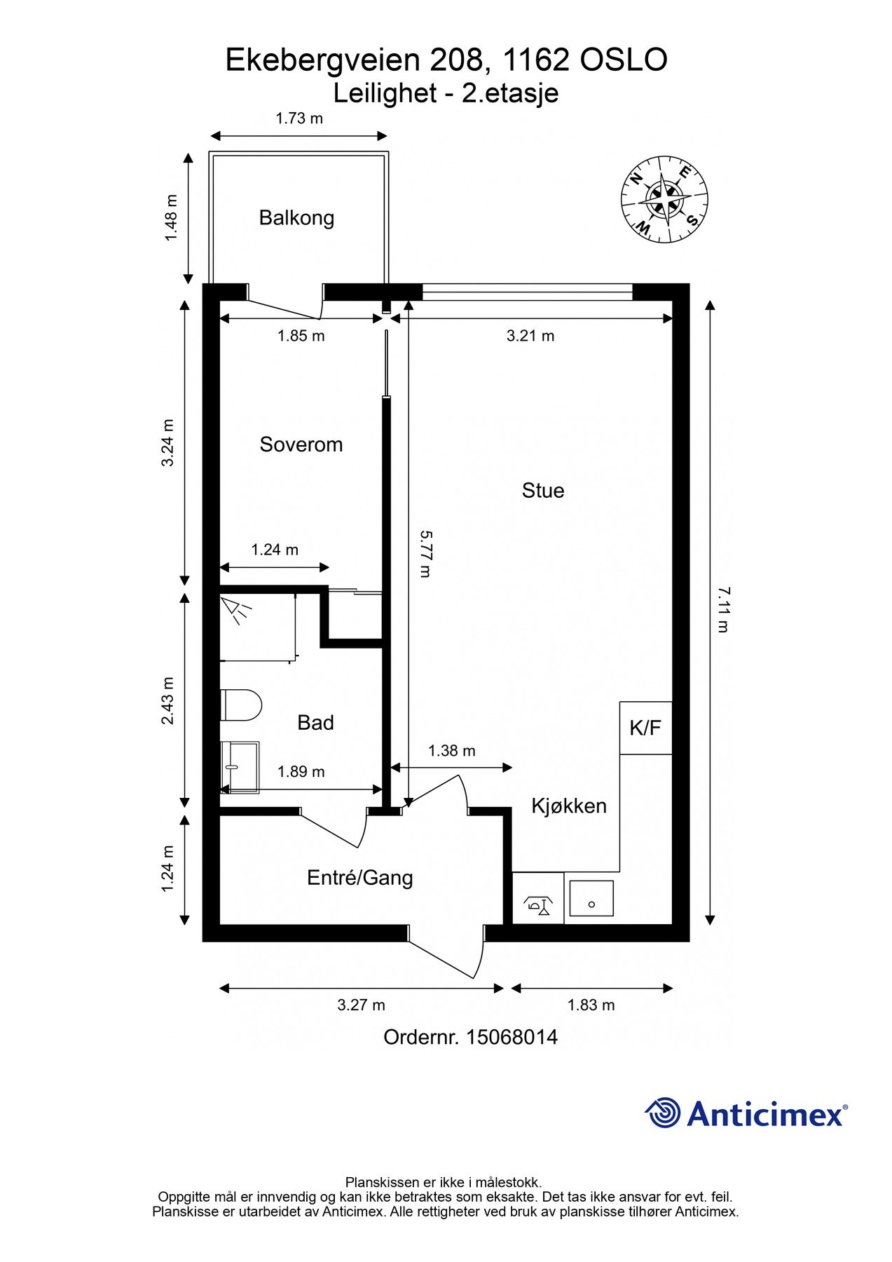 Planskisse fra takstmann med mål. Galleribilde