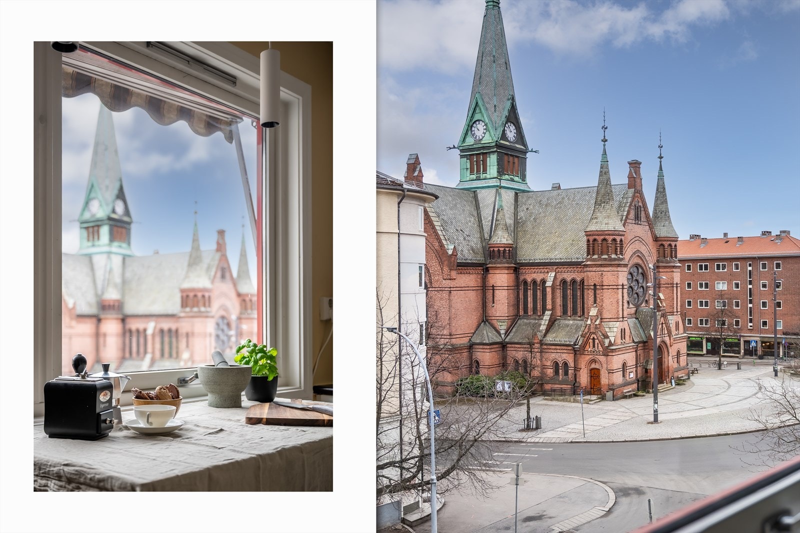 Flott utsikt over nærområdet fra kjøkkenvinduet. Galleribilde